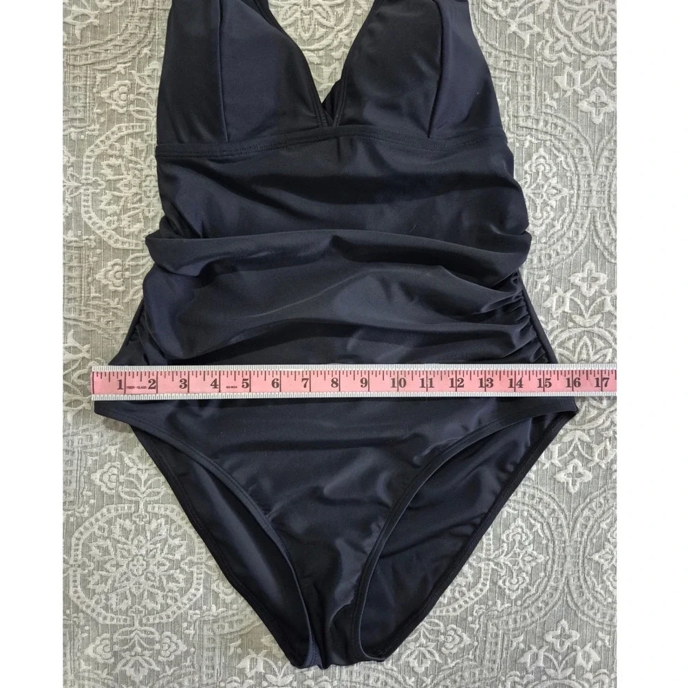 Cupshe Black Ruched One Piece Swimsuit V-Neck Tie Back Size L DAA12E3F005AA - Picture 5 of 10